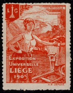 1905 Belgium Cinderella Poster Stamp Liege Universal Exposition Unused