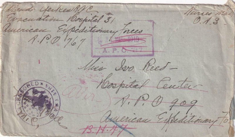 1919, AEF, APO 767, Evacuation Hospital #1 (Nurse's Mail), See Remark (M5229)