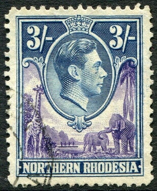 NORTHERN RHODESIA-1938-52 3/- Violet & Blue Sg 42 FINE USED V48292