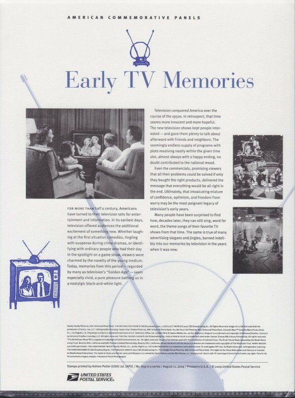 US 839 44c Early TV Memories 4414 USPS Commemorative Stamp Panel