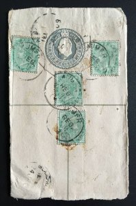 INDIA prestamp R-letter KEVII 2A mixed franking QV ½A x4V postal stationery Used