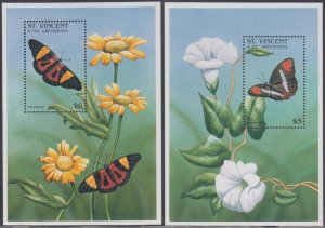 ST VINCENT Sc #2282-3 CPL MNH SET of 2 SOUVENIR SHEETS - BUTTERFLIES