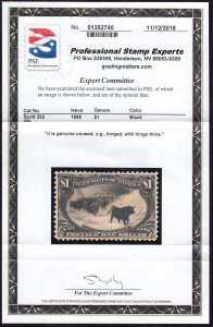 SC #292 VF+, OG, Hinged.  Small thins.  Cat: $1,500  w/2018 PSE cert. Showpiece.