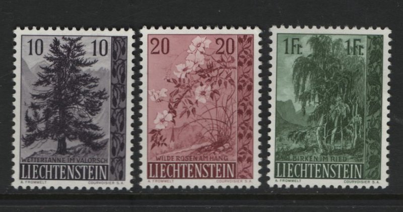 LIECHTENSTEIN 312-314 (3) Set, Hinged, 1957 Pine, Wild Roses, Birches.