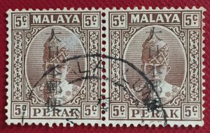 Malaya 1942 Japanese Occu opt PERAK 5c Pair KUALA LUMPUR postmark SG#J275 M3502a