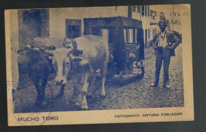1930s Madrid Spain Censored Postcard Cover to USA Bulls Pulling Sled