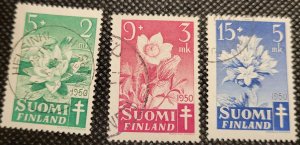 FINLAND, Semi-Postal, 1949-50, Flowers, set of 3, used, SCV$6.75