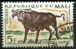 Mali Sc#68 Used, 5fr grn, ocher & choc, Mammals (1965)