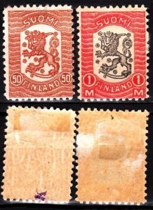 FINLAND 1918 Definitive: Heraldry Lion in Shield. 50p and 1M, MH