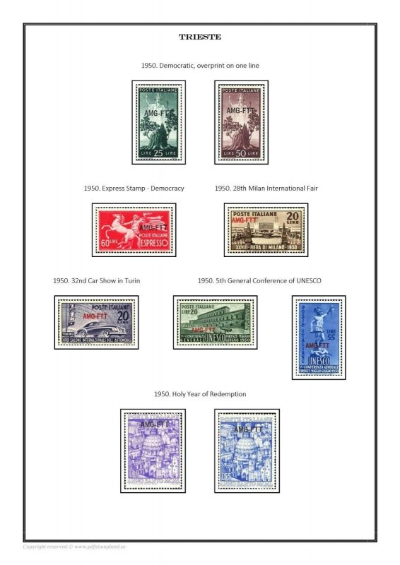 Trieste Trst Triest 1947 - 1954 (Zone A and B) PDF (DIGITAL) STAMP ALBUM PAGES