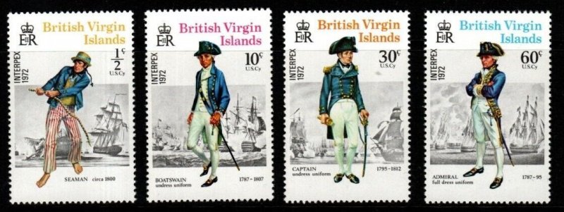 BRITISH VIRGIN ISLANDS SG271/4 1972 INTERPEX (NAVAL UNIFORMS) MNH 