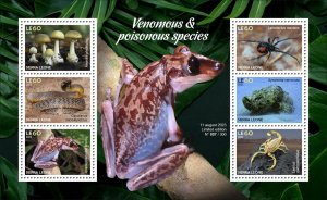 SAW LION 2023 M/S 6V POISONOUS TOXIC FROGS MUSHROOMS SNAKES SPIDERS FISH MNH-