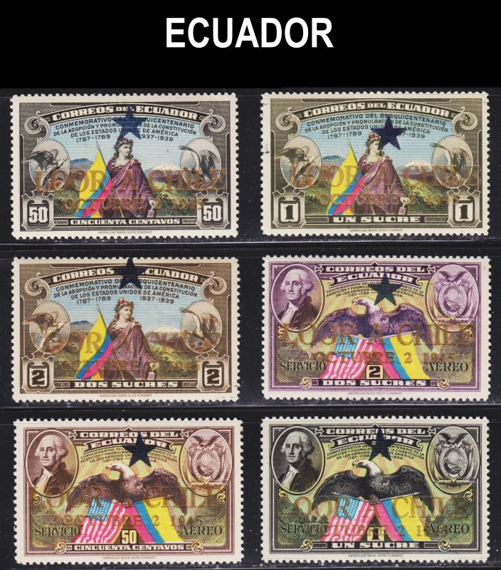 Ecuador Scott 444-46, C139-41 complete set F to VF mint OG H.