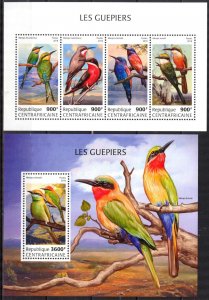 Central African Republic 2018 Birds Bee Eaters sheet + S/S MNH