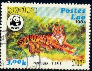 Wild Cat, Tiger, Laos stamp SC#519 used