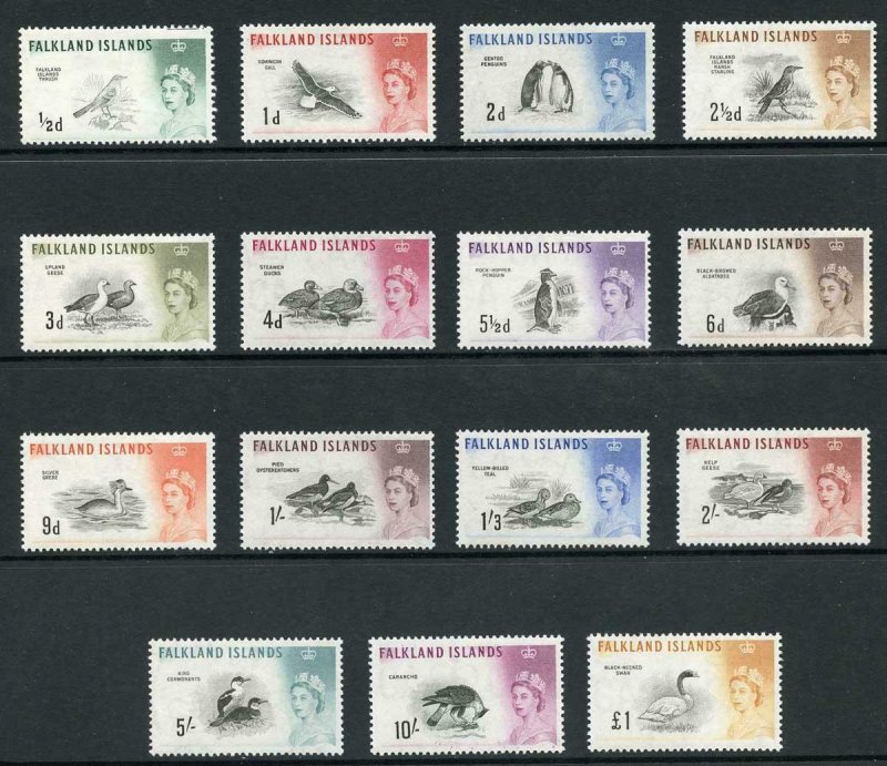 Falkland Is SG193/207 1960 Birds Set Fresh M/M (Just a trace of a hinge)