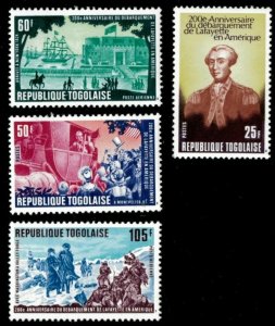 Togo 1977 - Lafayette's Arrival in America - Set of 4 Stamps 968-9 C329-...