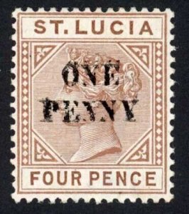 St Lucia SG55a 1d on 4d Die 1 Surcharge DOUBLED M/M (tone spot) Cat 225 pounds