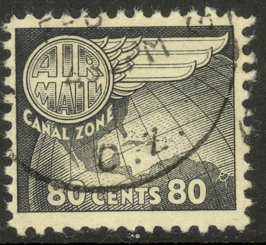 CANAL ZONE 1951 80c Globe and Wing Airmail Sc C26 VFU