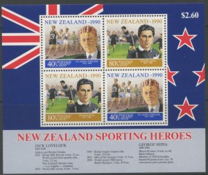 NEW ZEALAND Sc#B138a 1990 Health Sporting Heroes Souvenir Sheet OG Mint NH