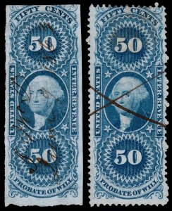 United States Revenue Scott R62a, R62c (1862-71) Used F, CV $77.50 W