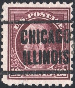 SC#435 12¢ Franklin Precancel Single: Chicago, Illinois (1914) Used