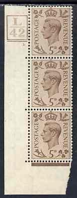 Great Britain 1937-47 KG6 5d brown vert corner strip of 3...