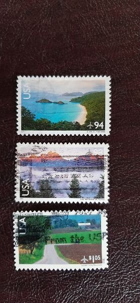 US Scott # C145, C147 and C150; 3 Scenic Airmail stamps; used; F/VF centering