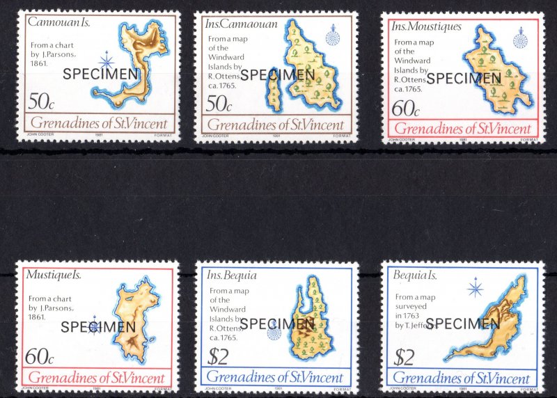 St.Vincent Grenadines 1981 Sc#203/208 MAPS BY R.OTTENS Set (6) SPECIMEN MNH