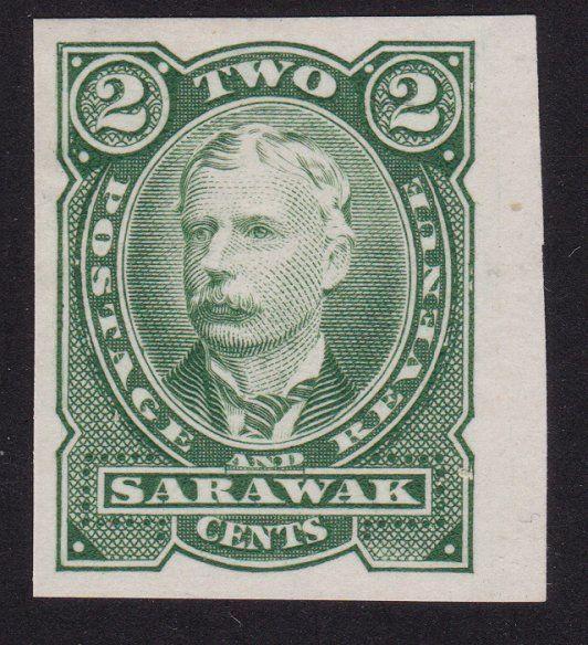 SARAWAK 1895 2c green colour trial IMPERF hinged mint......................70271