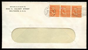 Scott 803 (3) on 1940 Baltimore, MD Cover Paying Third-Class Single Piece Rate