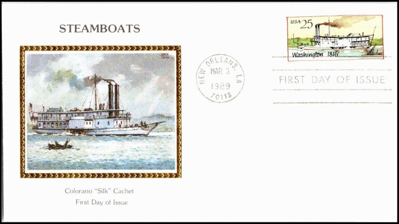 OAS-CNY 4821 FDC SCOTT 2408 – 1989 25c Steamboats Washington 1816