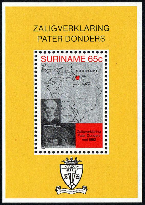 Surinam 599a S/S, MNH.Beatification of Father Petrus Donders.Birthplace,map,1982