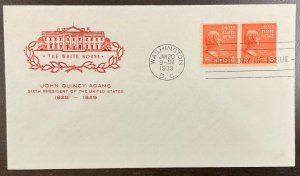 846 House of Farnam cachet John Quincy Adams Coils Prexie Series FDC 1939