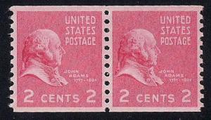 841 2 cent John Adams Coil Pair Stamp Mint OG NH VF 78