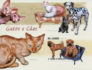 Sao Tome & Principe Cats & Dogs Stamps 2010 MNH Shar Pei Devon Rex Sphinx 1v S/S