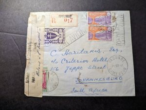 1941 Registered Cameroon WWII Interrupted Mail Yaounde to Johannesburg S Africa