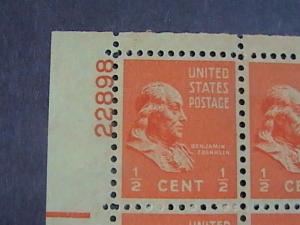 U.S.# 803-MINT/NEVER HINGED---UL- PLATE # BLOCK 4-PREXIE SERIES-1938(#B)