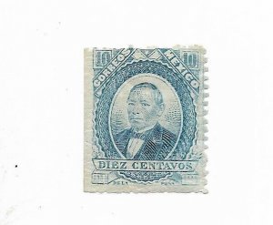 MEXICO 1879 SCOTT 126a BENITO JUAREZ WITHOUT OVERPRINT 10 CENTS MINT HINGED  VF