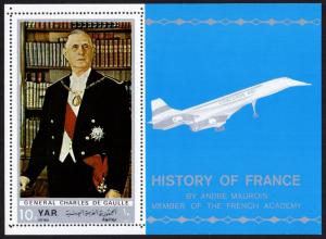 Yemen/YAR Mi Block 115 (#1038) mnh s/s - 1969  France - De Gaulle, Concorde