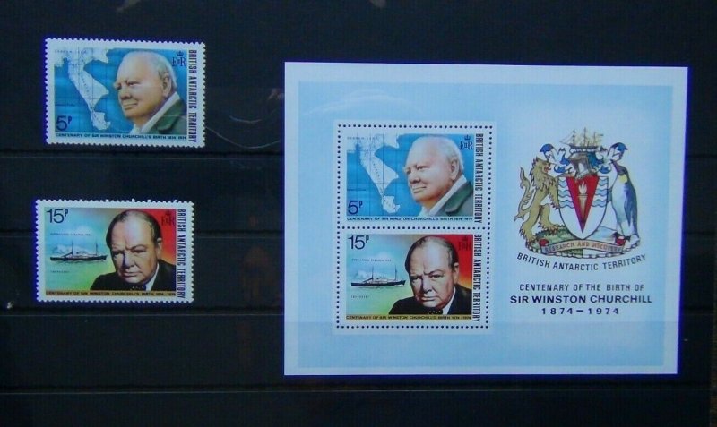 British Antarctic Territory 1974 Birth Centenary of Sir Winston Churchill set MS