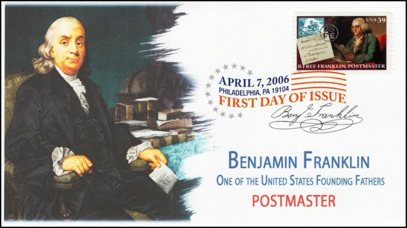 AO-4024-1, 2006, Benjamin Franklin, Add-on Cachet, FDC, DCP, Postmaster, SC 4024