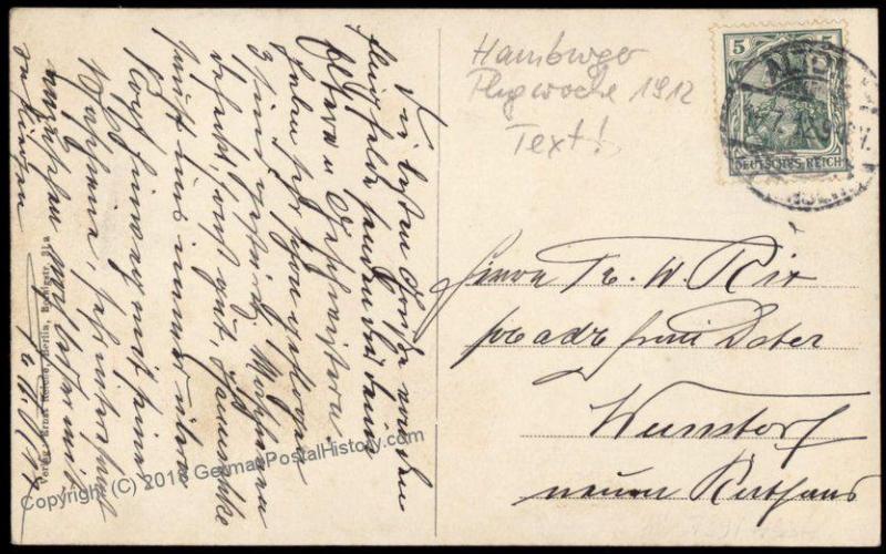 Germany 1912 Hamburg Flugwoche Message Flughafen Airport 5pf Germania Stam 70905