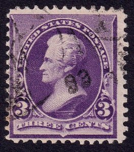 US Scott 221, 1890 Jackson, 3c purple, VERY FINE USED