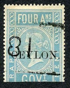 Ceylon Telegraph SGT2 4a India opt Ceylon with a Date cancel Cat 48