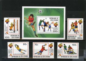 IVORY COAST 1981 Sc#600-605 SOCCER WORLD CUP SPAIN SET OF 5 STAMPS & S/S MNH