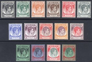 Straits Settlements 1938 1c-$5 GVI DIE I Scott 238-252 SG 62-72 MLH Cat $206