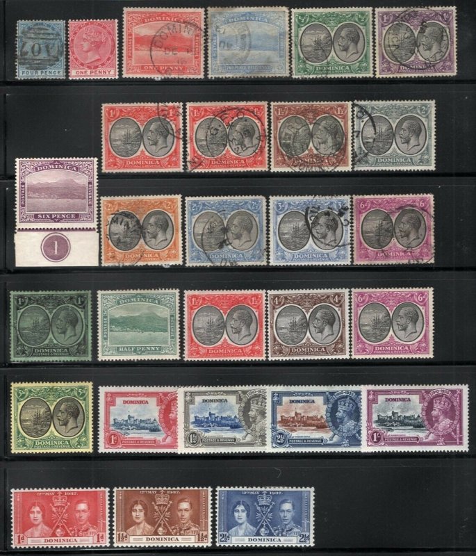 Dominica QV-GVI Mint + Used Selection 28 Stamps CV$145