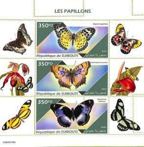 A7436 - DJIBOUTI - MISPERF ERROR Stamp Sheet - 2022 - INSECTS, Butterflies-