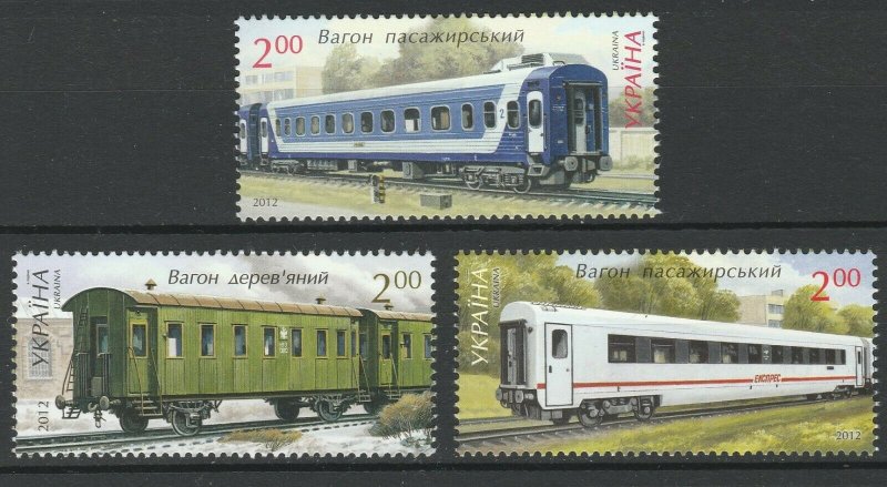 Ukraine 2012 Trains Wagons / Railroads 3 MNH stamps